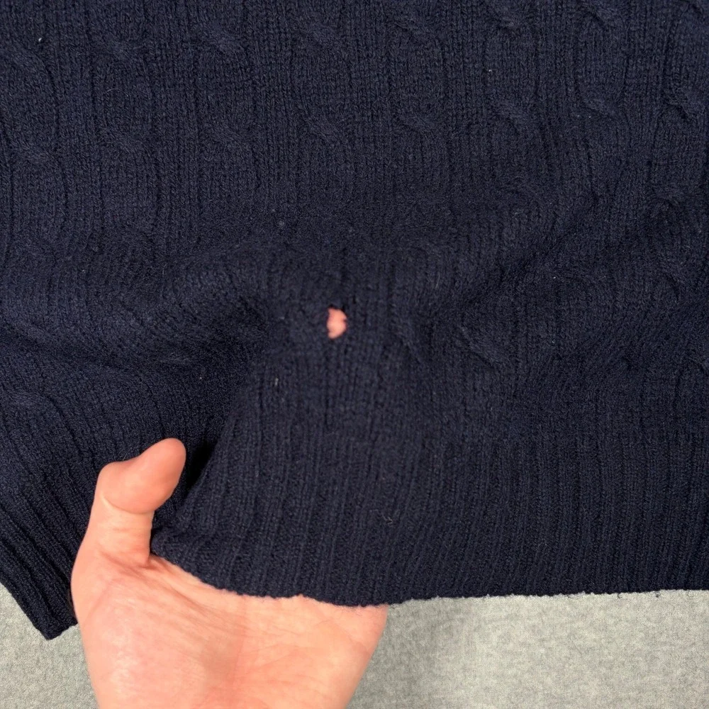 Vintage Polo Ralph Lauren Sweater Mens Large Navy Blue Cable Knit Lambswool 90s